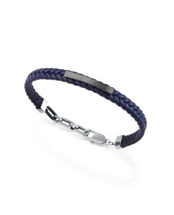 Pulsera Acero-Piel Azul Viceroy Hombre 14332P01000 Trenzada Detalle Placa Acero Negro