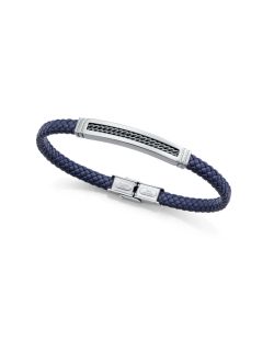 Pulsera Acero-Piel Azul Viceroy Hombre 15179P01013 Trenzada Detalle Placa Plateada