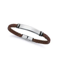 Pulsera Acero-Piel Marrón Viceroy Hombre 15180P01011 Trenzada Detalle Placa Plateada Lisa