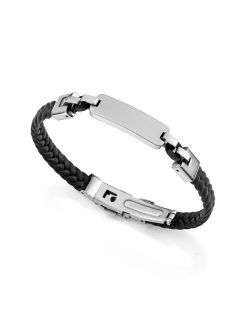 Pulsera Acero-Piel Negra Viceroy Hombre 14334P01010 Trenzada Detalle Placa Acero