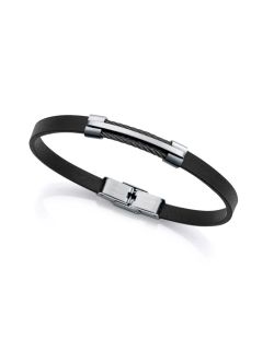 Pulsera Acero-Piel Negra Viceroy Hombre 75402P01010 Lisa Detalle Placa Acero