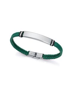 Pulsera Acero-Piel Verde Viceroy Hombre 15180P01016 Trenzada Detalle Placa Plateada Lisa