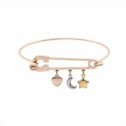 Pulsera Acero Rosa B15453 Imperdible Con Corazón Estrella Y Luna