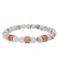 Pulsera Acero Rosa Liska Mujer SHA093 Piedras Naturales Blancas