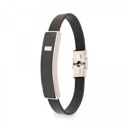 Pulsera Acero Sovrani 21cm BR4841 Piel Negra Placa Negra