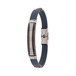 Pulsera Acero Sovrani AV0190 Piel Negra Placa Central