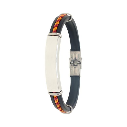 Pulseira Sovrani AV0227 em couro preto trançado em aço espanhol com placa