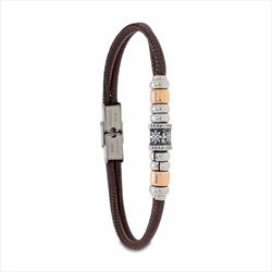 Pulsera Acero Sovrani AV0237 Cordones Marrones Estrella