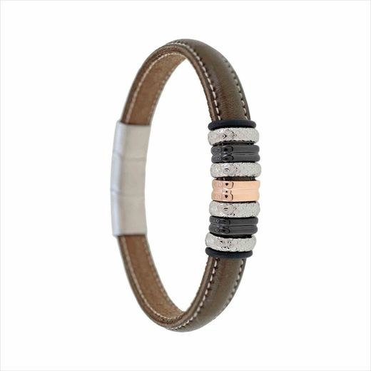 Pulsera Acero Sovrani AV0265 Piel Verde Militar Lisa Con Placas