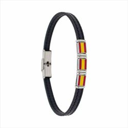 Pulsera Acero Sovrani AV0273 Piel Negra Con Bandera De Espańa