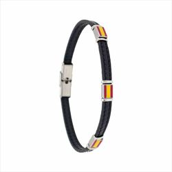 Pulsera Acero Sovrani AV0274 Piel Negra Con Bandera De Espańa