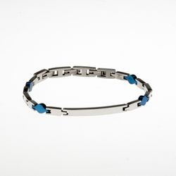 Pulsera Acero Sovrani BR2261 Eslabones Bicolor Azul Placa Lisa
