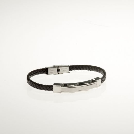 Polsera Acer Sovrani BR3609 Pell Negra Trenada Amb Placa