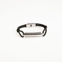 Pulsera Acero Sovrani BR3695 Tiras Piel Negra Con Placa