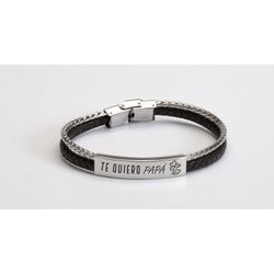 Pulsera Acero Sovrani BR3839/3 Piel Negra Placa Te Quiero Papá