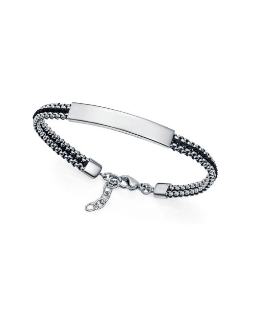 Pulsera Acero Viceroy Hombre 14302P01010 Entrelazada Cordón Negro Detalle Acero Plateado