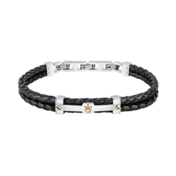 Pulsera Acero/Piel Maserati Hombre JM422AVE11 Piel Negra Tridente Maserati