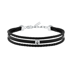 Pulsera Acero/Piel Maserati Hombre JM525AVE32 Piel Negra Tridente Maserati