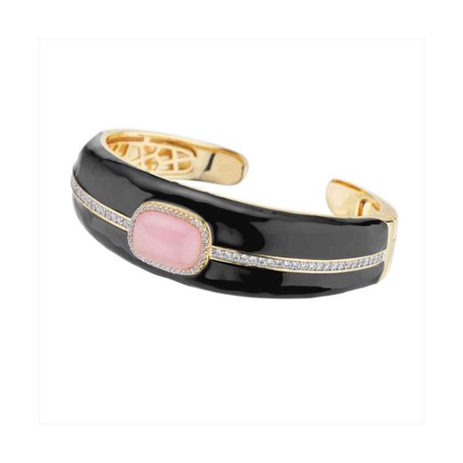 Pulsera Bronce Dorado Sovrani Mujer J12300 Esmaltado Negro C. Circonitas & Piedra Rosa 6cm