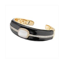 Pulsera Bronce Dorado Sovrani Mujer J12301 Esmaltado Negro C. Circonitas & Perla 6cm