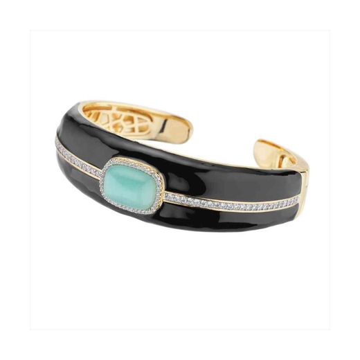 Pulsera Bronce Dorado Sovrani Mujer J12302 Esmaltado Negro C. Circonitas & Piedra Verde 6cm