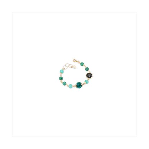 Pulsera Bronce Dorado Sovrani Mujer J12443 Piedras Verdes Bicolor Negras 19+4cm