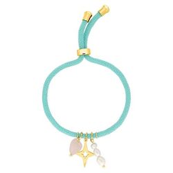Pulsera Cordón Algodón Azul Argyor MRM (AC)403A26 Piedras Cuarzo Rosa Perla