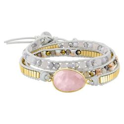 Pulsera Cordón Algodón Blanco - Acero Dorado Argyor MRM (AC)403A59 Plaqué Cuarzo Rosa Hematita Agata Blanco