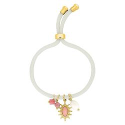 Pulsera Cordón Algodón Blanco Argyor MRM (AC)403A28 Piedras Cuarzo Rosa Perla