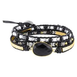 Pulsera Cordón Algodón Negro - Acero Dorado Argyor MRM (AC)403A66 Plaqué Hematita Agata Negro