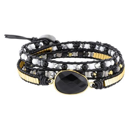 Pulsera Cordón Algodón Negro - Acero Dorado Argyor MRM (AC)403A66 Plaqué Hematita Agata Negro