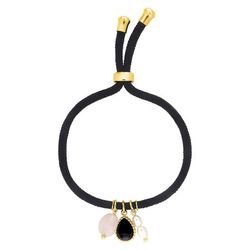 Pulsera Cordón Algodón Negro Argyor MRM (AC)403A25 Piedras Agata Negro Cuarzo Rosa Perla