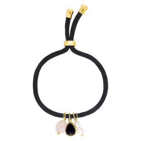 Pulsera Cordón Algodón Negro Argyor MRM (AC)403A25 Piedras Agata Negro Cuarzo Rosa Perla