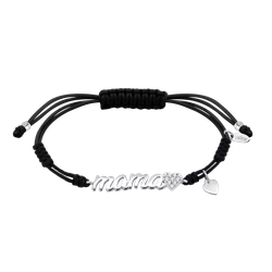 Pulsera Cordón Negro - Plata Lotus LP1808-2/1 Palabra MAMÁ - Corazón Circonitas
