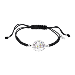 Pulsera Cordón Negro - Plata Lotus LP1890-2/3 Árbol De La Vida Circonitas Multicolor