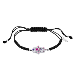 Pulsera Cordón Negro - Plata Lotus LP1989-2/2 Mano Fátima Circonitas Multicolor