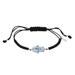 Pulsera Cordón Negro - Plata Lotus LP1989-2/8 Mano Fátima Circonitas Multicolor