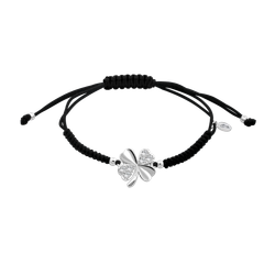 Pulsera Cordón Negro - Plata Lotus LP3108-2/2 Trébol Circonitas