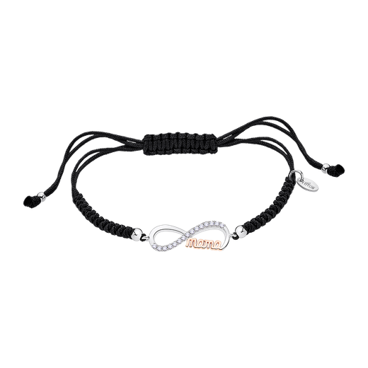 Pulsera Cordón Negro - Plata Lotus LP3213-2/2 Infinito Circonitas - Palabra MAMÁ