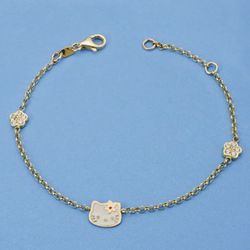 Pulsera de Oro 18kts de Comunión Flor y Gato 18cm 13000173