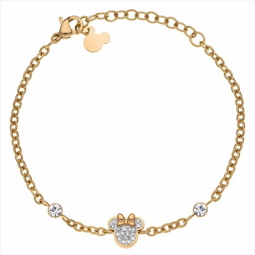 Pulsera Disney Acero Dorado ST0029B Minnie Piedras Blancas
