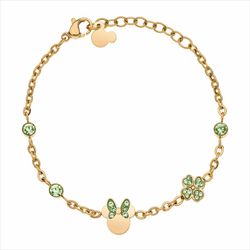 Pulsera Disney Acero Dorado ST0030B Minnie Trebol Piedras Verdes