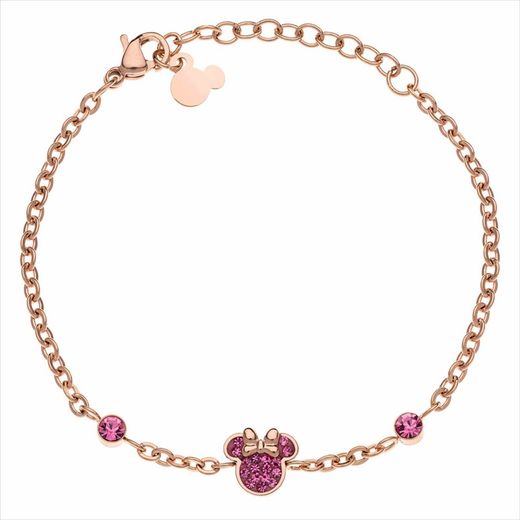 Pulsera Disney Acero Rosa ST0018B Minnie Piedras Rojas
