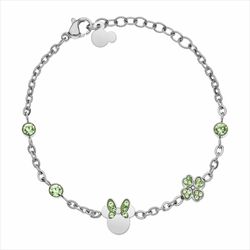 Pulsera Disney Acero ST0031B Minnie Trebol Piedras Verdes