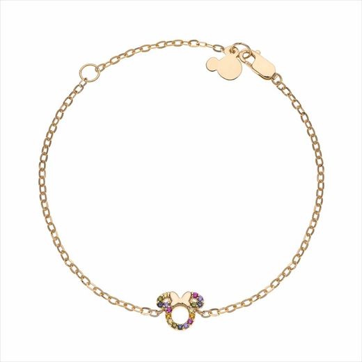 Pulsera Disney Oro 9kts 9K0004B Minnie Circonitas Multicolor