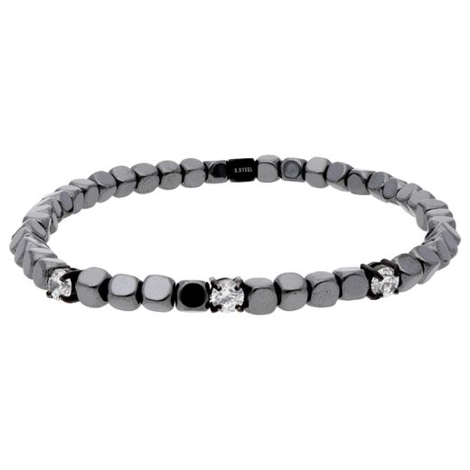 Pulsera Hematites Gris - Acero Negro Liska Hombre MS015 Circonitas