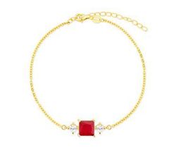 Pulsera Liska Plata Dorada MED390BR-RD Circonita Cuadrada Roja Bicolor Blanca