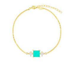 Pulsera Liska Plata Dorada MED390BR-VD Circonita Cuadrada Verde Bicolor Blanca