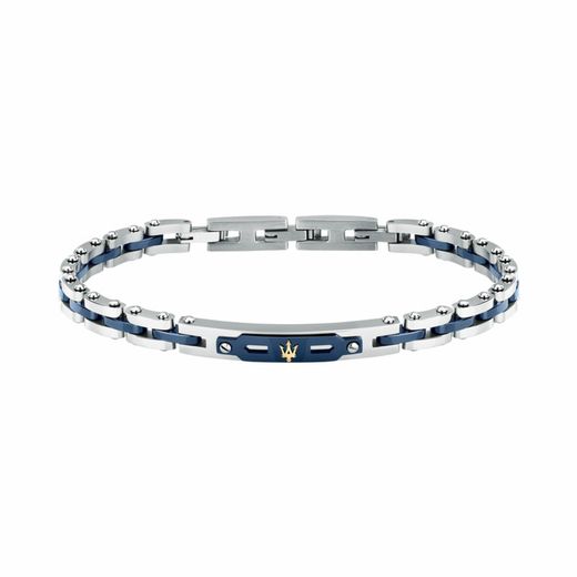 Bracelet Maserati bicolore en acier bleu pour homme, 18 + 3,5 cm, maillons JM424AXU10