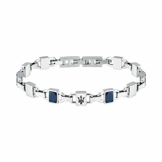 Pulsera Maserati Acero Bicolor Azul Hombre 19+3cm JM424ATZ42 Eslabones
